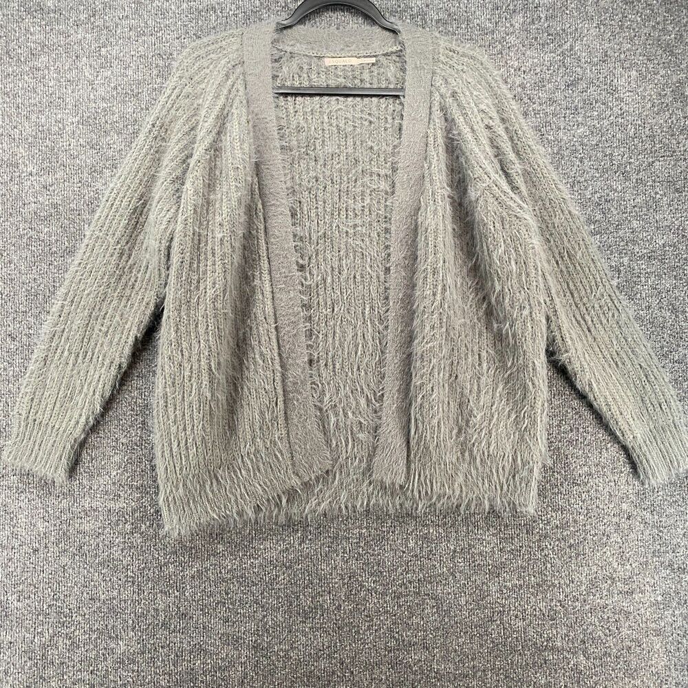 Esqualo Cardigan Sweater Womens XS Gray Soft Fuzzy Open Front Cozy Minimalist‎